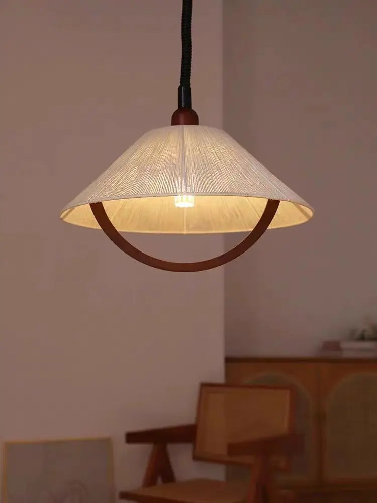 lampadario moderno design artistico corda di canapa legno filo regolabile