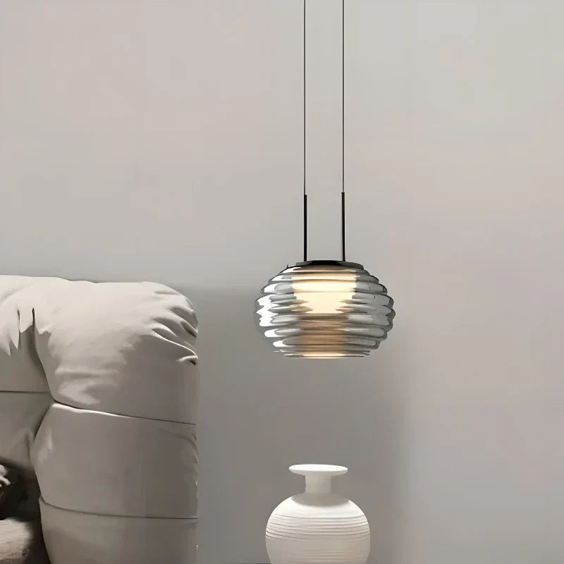 lampadario in vetro rigato a led stile nordico moderno minimalista