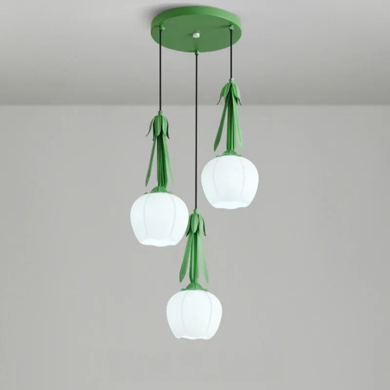 lampadario art déco in vetro con paralume floreale sospeso