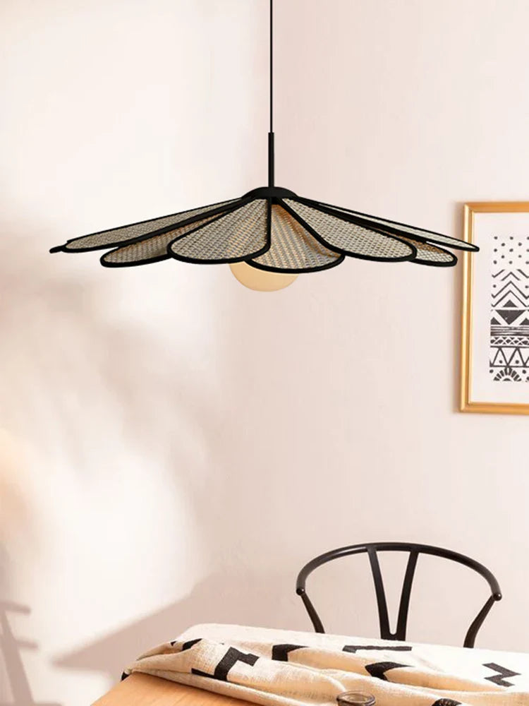 lampadario creativo in rattan stile giapponese per interni moderni