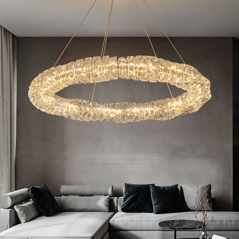 Lampadario oro dimmerabile anello luce interno casa camera sala da pranzo soggiorno soffitto moderno lusso cristallo LED
