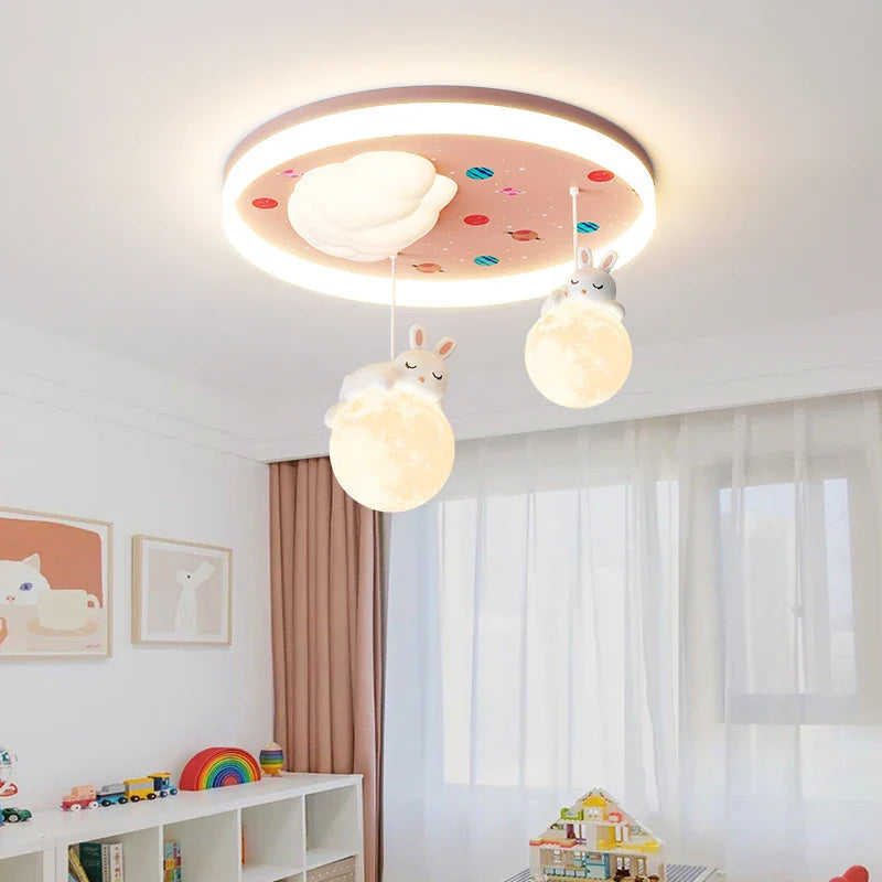 lampadario LED per bambini con motivo orso e coniglio