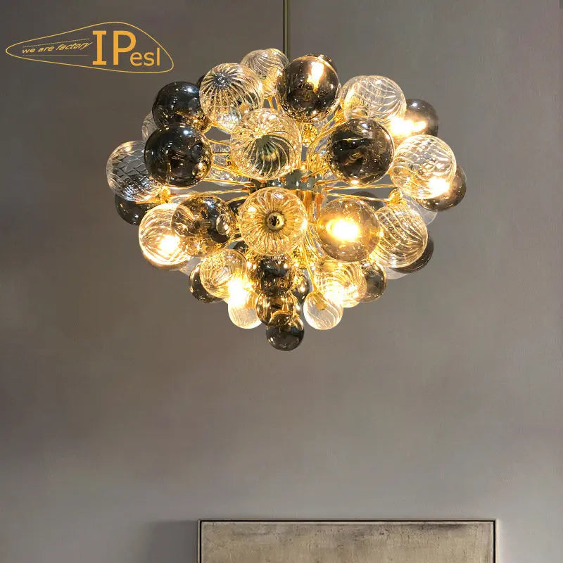 lampadario moderno in vetro a bolle luce argento oro sospeso lussuoso
