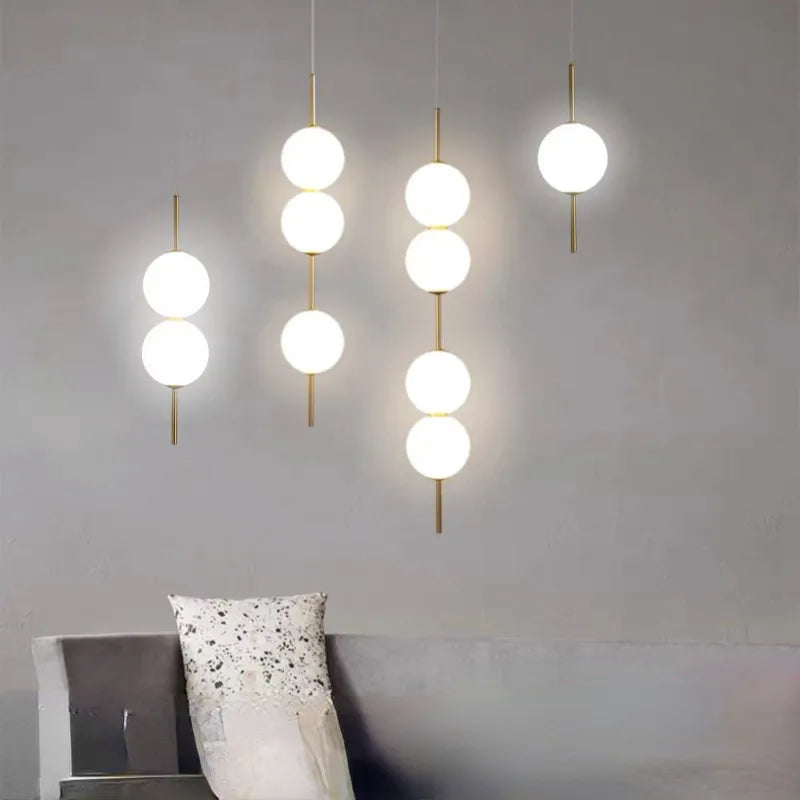 Sospensione a sfera di vetro per camera, comodino, lampada sospesa, lampadari da soffitto, illuminazione moderna, decorazione ingresso, lampada LED