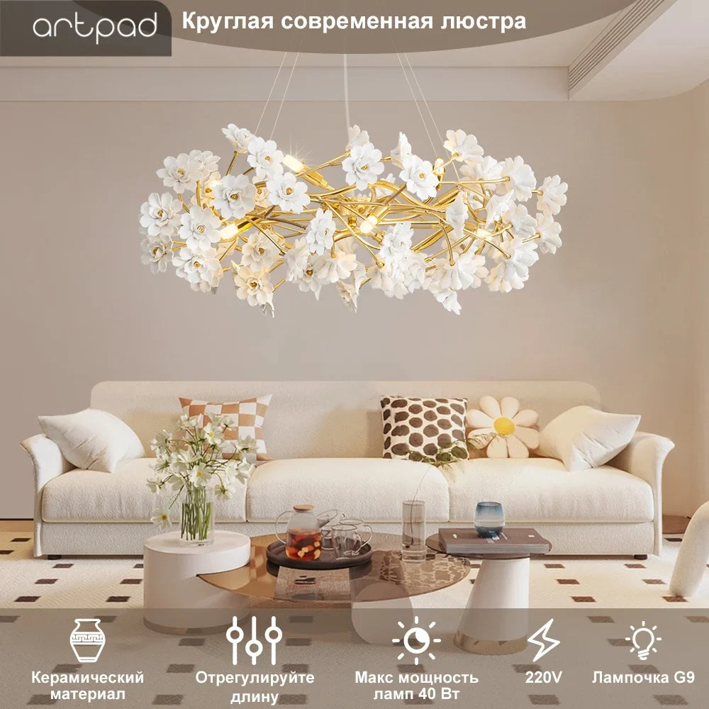 lampadario in ceramica a fiori francesi per decorazione romantica
