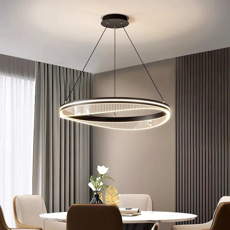 lampadario a LED moderno rotondo nero interno per illuminazione soggiorno