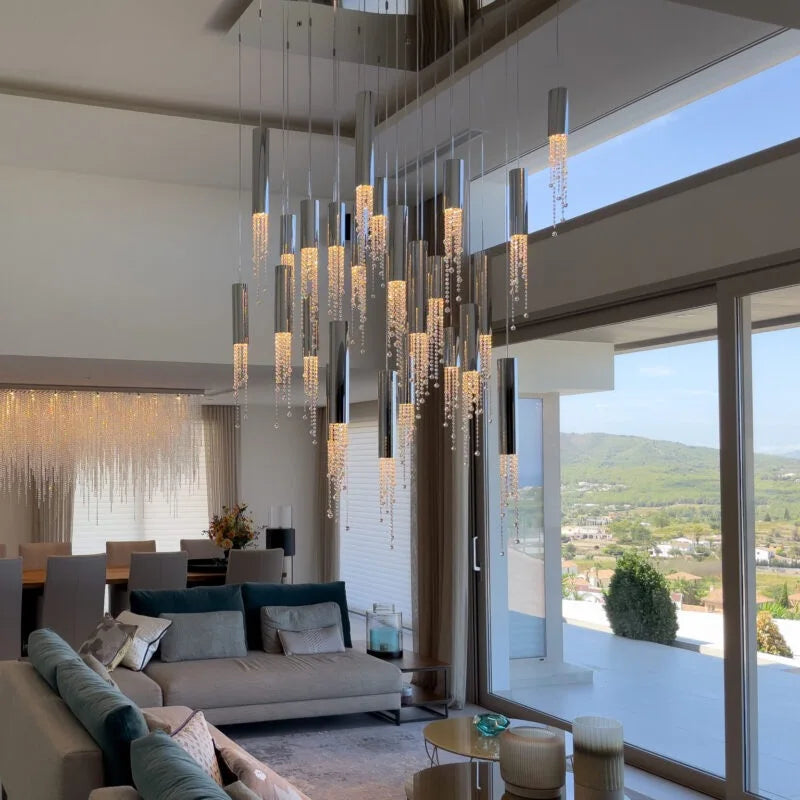 Lampadario LED moderno di lusso in cristallo per scala