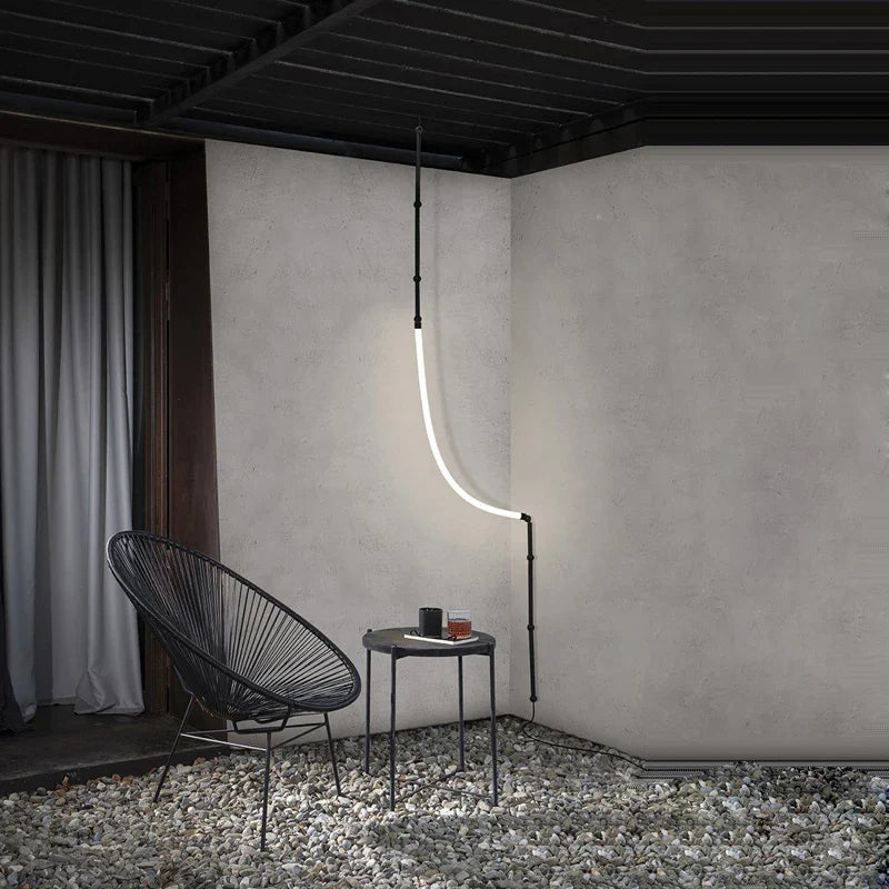 lampadario lineare a led design in acciaio inox minimalista