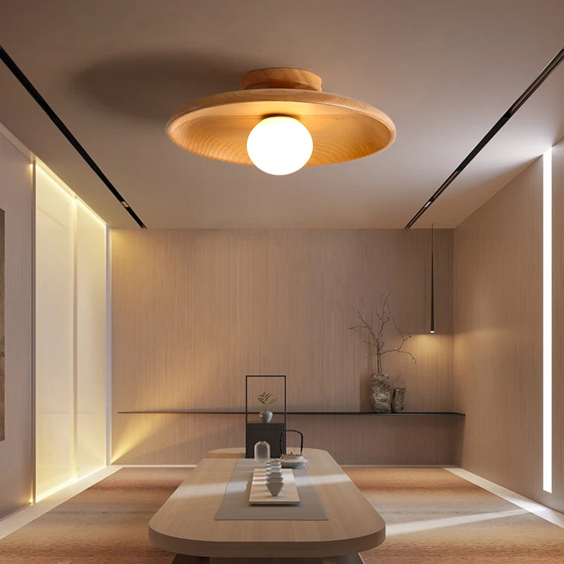 Plafoniera in legno LED nordica per soggiorno plafoniera in legno