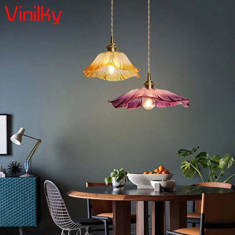Lampade sospese minimaliste nordiche stile giapponese in ottone e vetro, lampadario per ristorante, camera, comodino, corridoio, balcone, bar, lampade a fiore