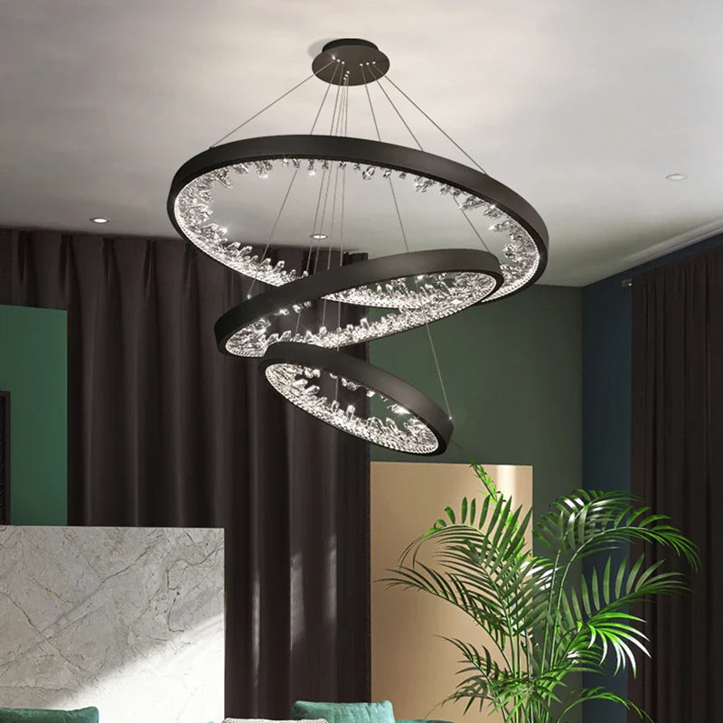 lampadario moderno in cristallo con illuminazione a LED per villa
