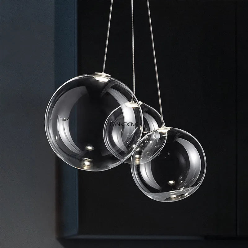 lampadario design nordico minimalista in vetro con led