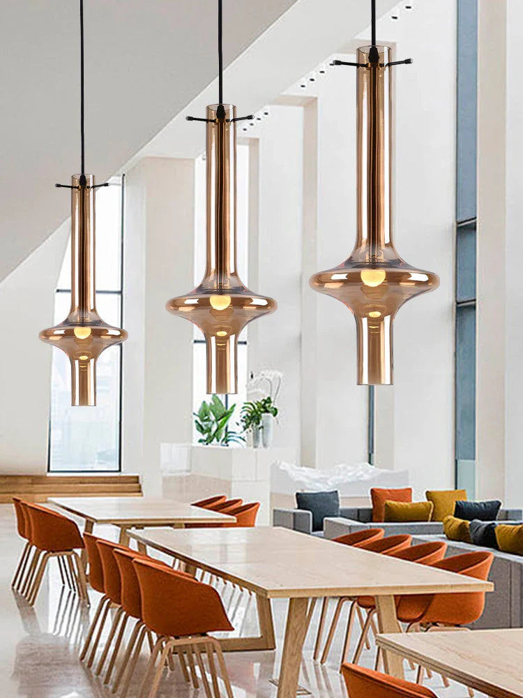 lampadario in vetro con giunto in bambù creativo per decorazione d'interni
