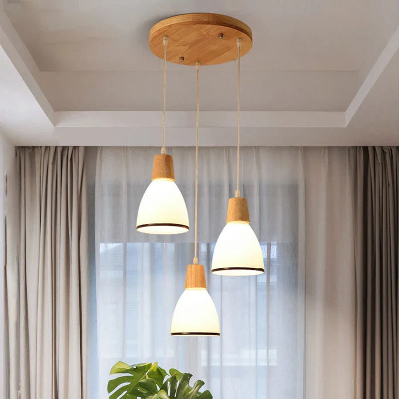 Lampada a sospensione in legno massiccio e vetro artigianale