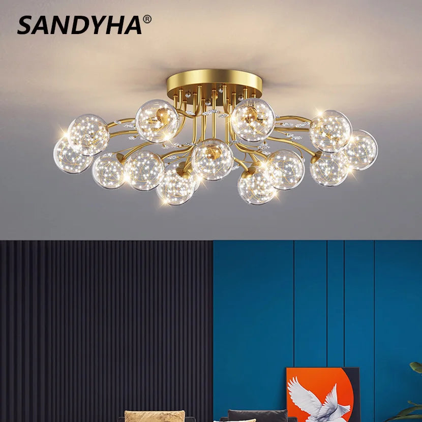 sandyha lampadario led stella con sfera di vetro e cristallo