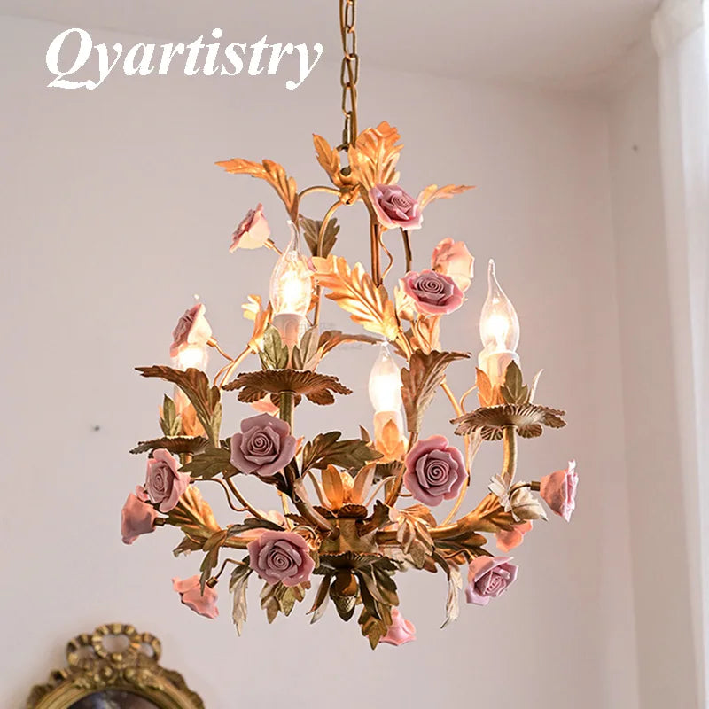 lampadario led floreale in ceramica e rame per interno decorativo
