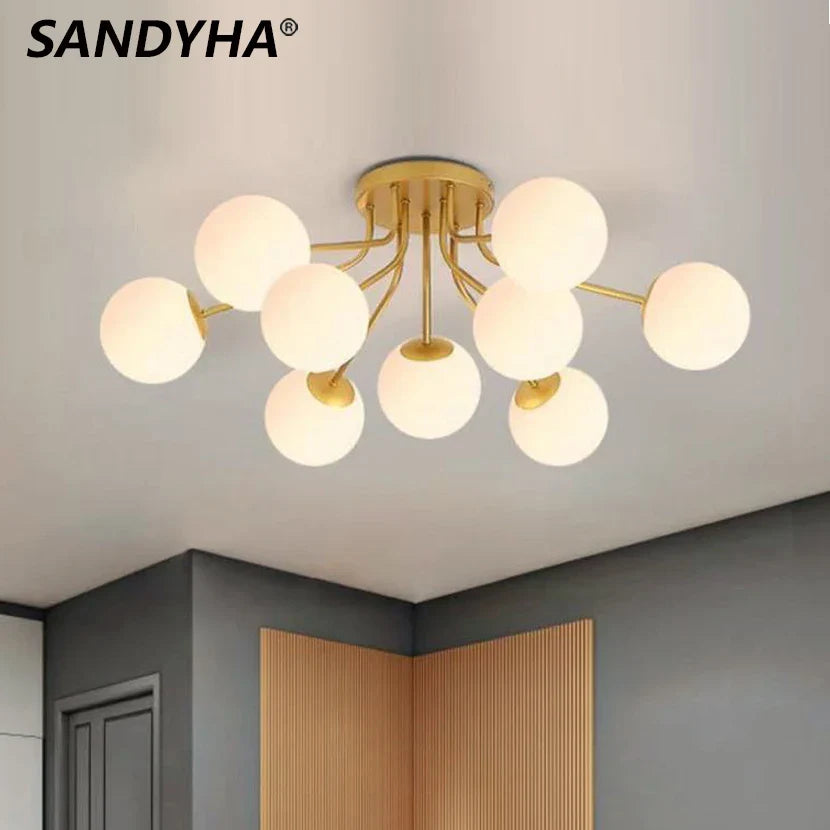 lampadario nordico led con sfera di vetro sospesa