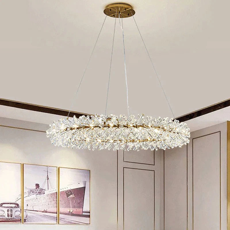 lampadario moderno di lusso in cristallo rotondo sospeso
