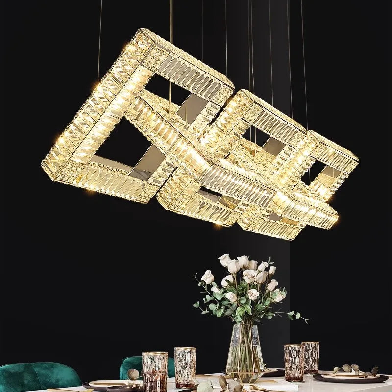 Lampadario design cristallo dorato quadrato moderno