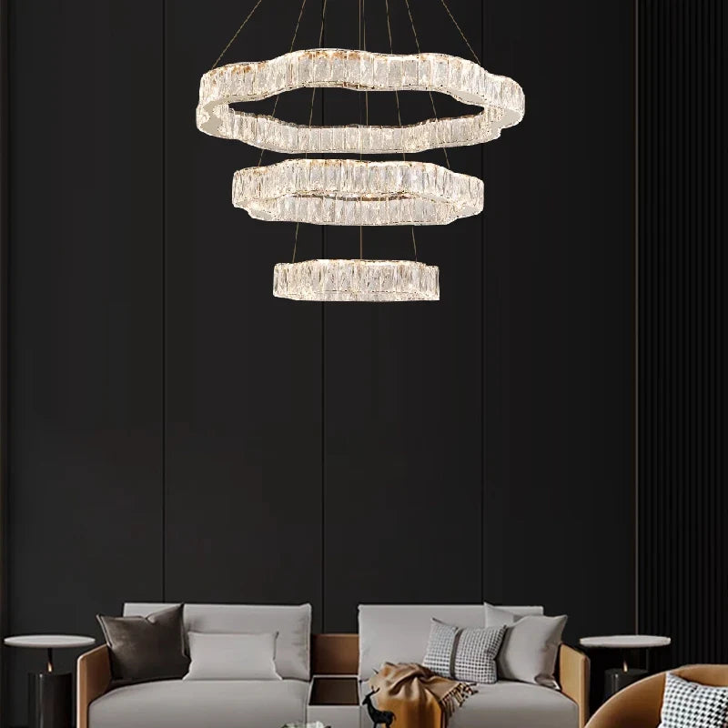 lampadario moderno in cristallo con illuminazione led design elegante