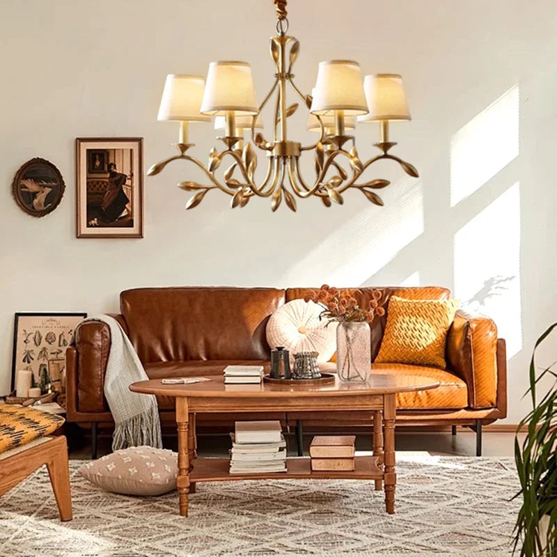 lampadario retrò americano in oro rame con sfumature fiore LED
