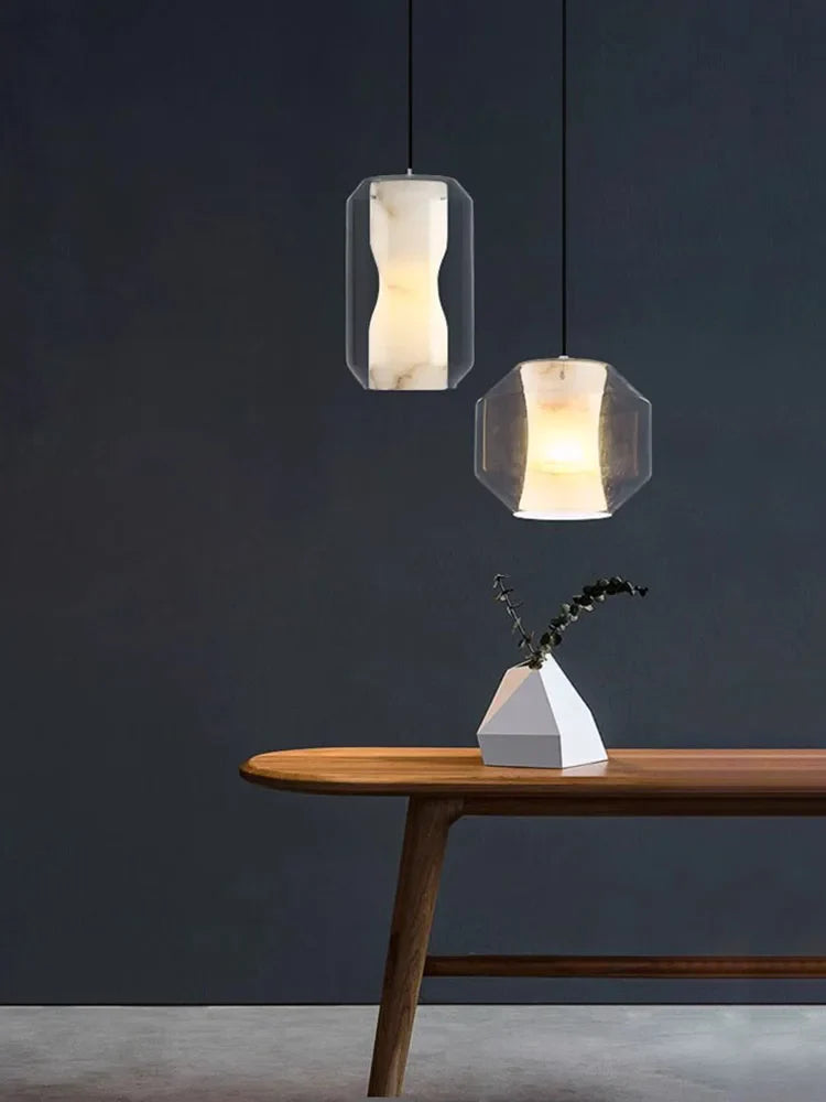 lampadario in vetro marmo naturale design moderno minimalista decorazione