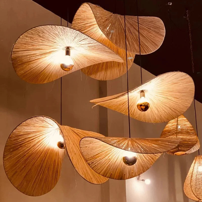 lampadario in bambù intrecciato a mano stile retrò giapponese