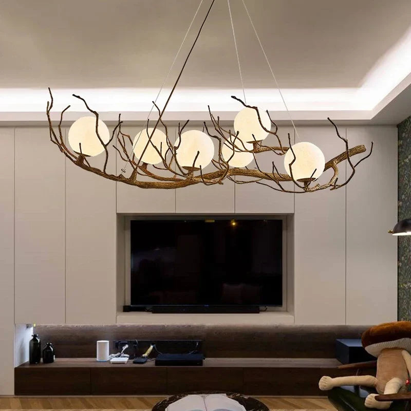 Lampadario vintage LED in legno naturale
