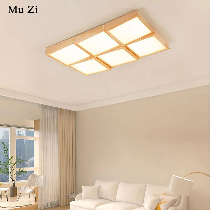 Lampadario contemporaneo in legno quadrato
