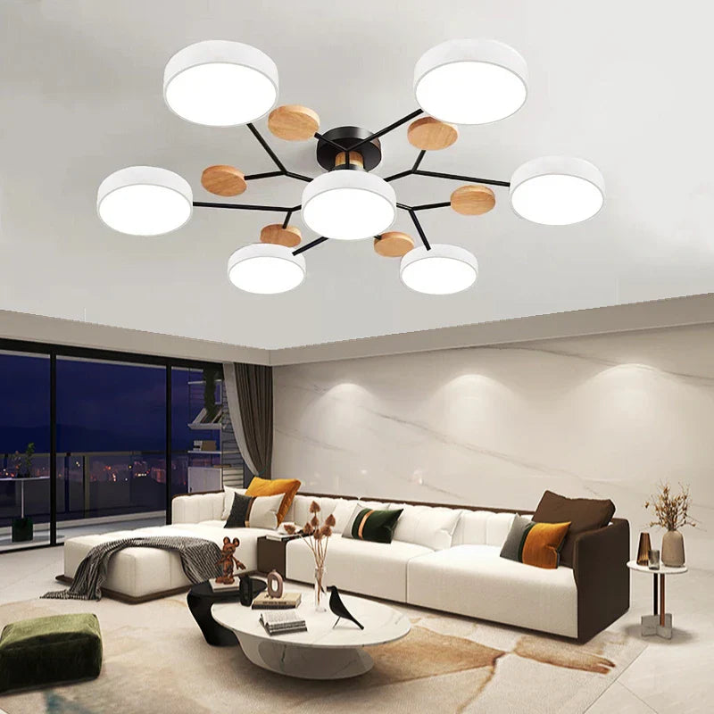 lampadario led minimalista nordico in legno per illuminazione interna