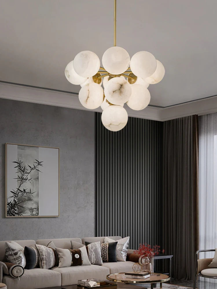lampadario minimalista e creativo tutto in rame rotondo in marmo