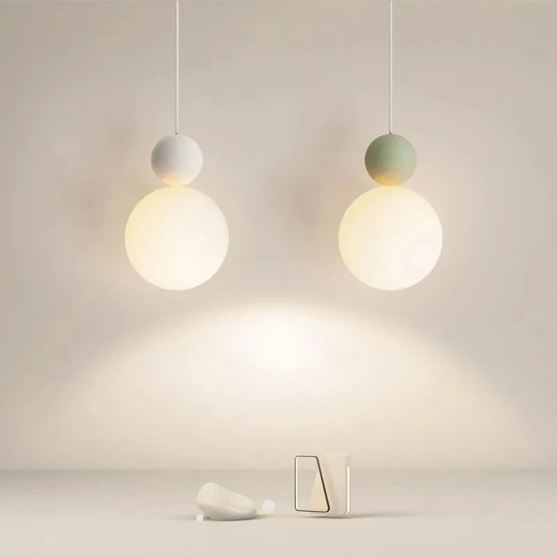 lampadario nordico led sospensione sfera bianca latte lampada