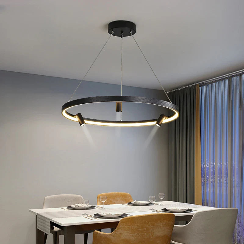 lampadario led semplice e moderno con anello sospensione nero