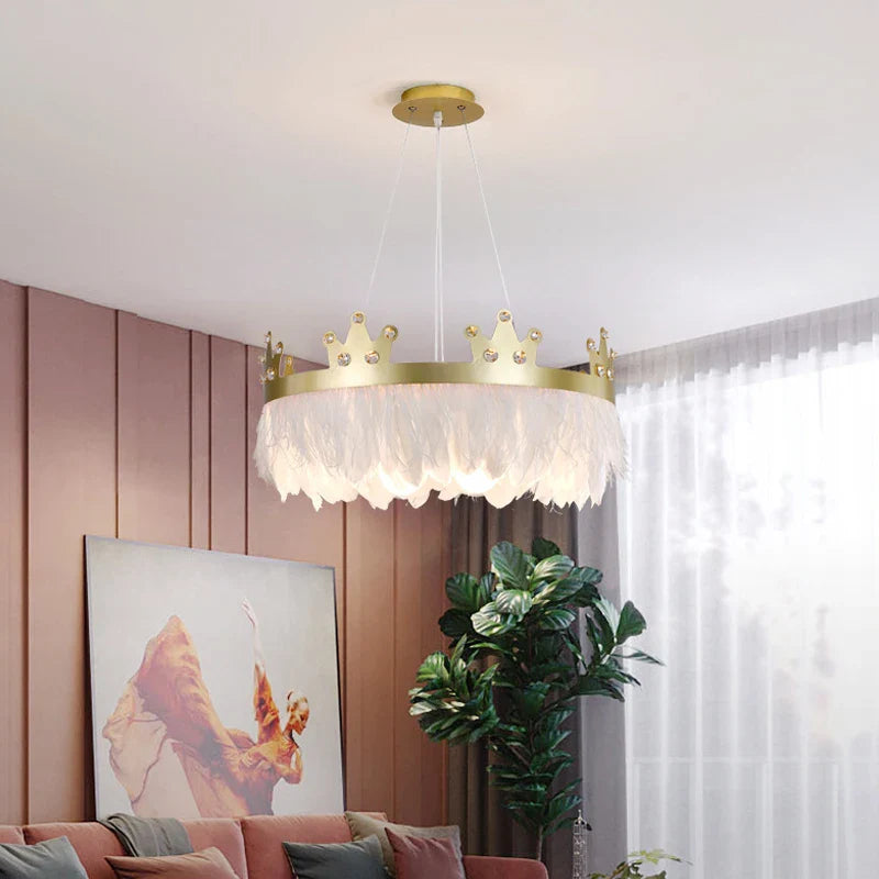 lampadario nordico semplice lusso con sospensione cristallo piuma