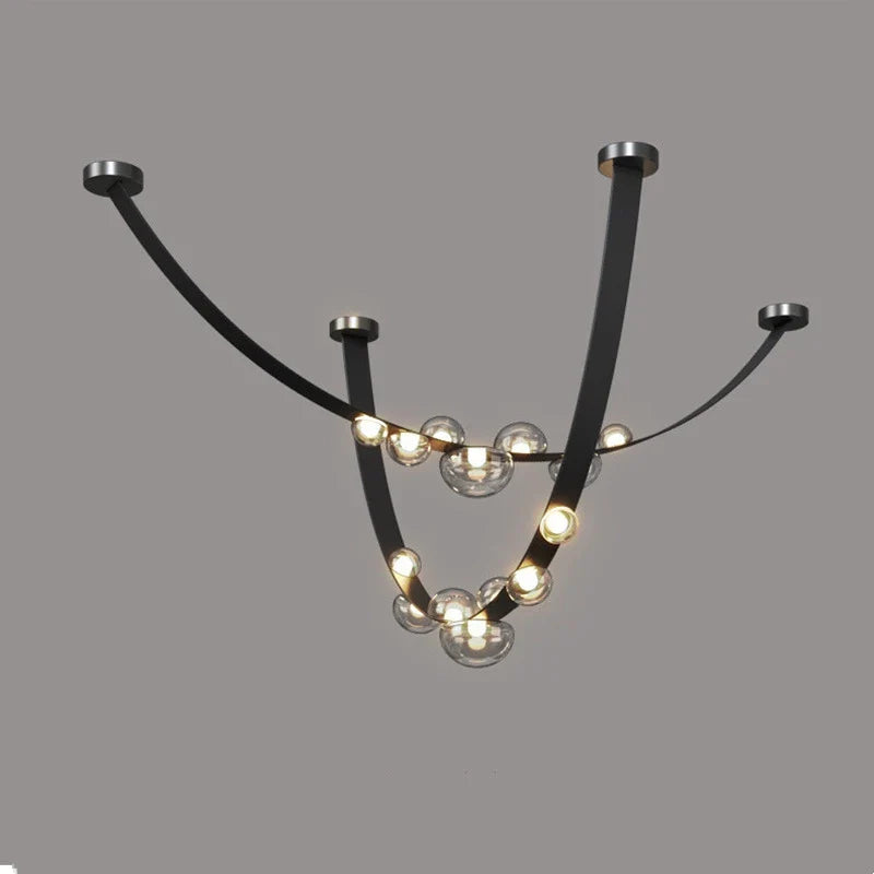 lampadario LED design minimalista in pelle e vetro per decorazione