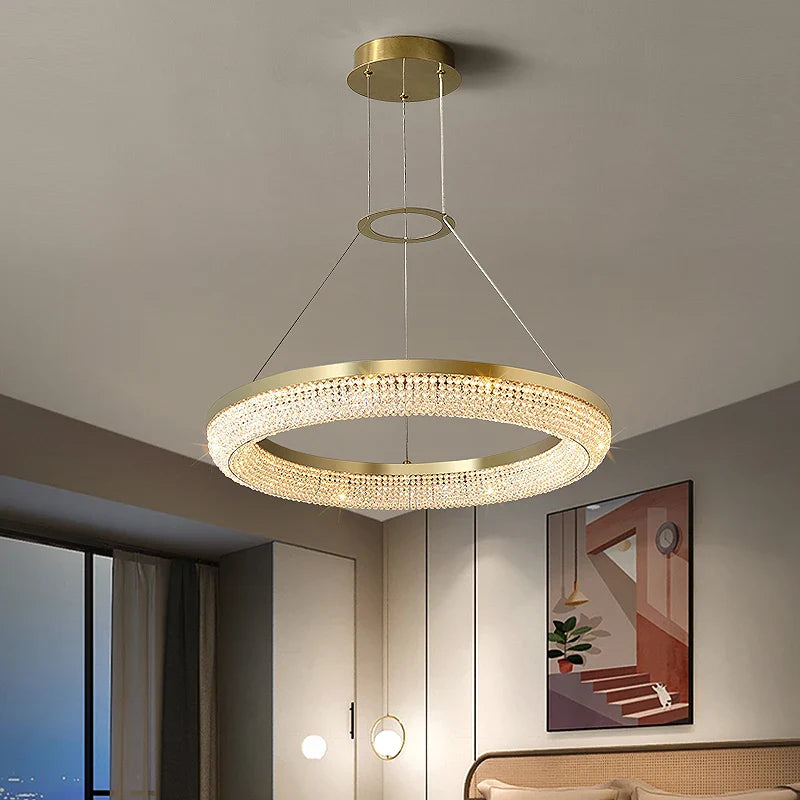 Lampadario scandinavo rotondo in cristallo