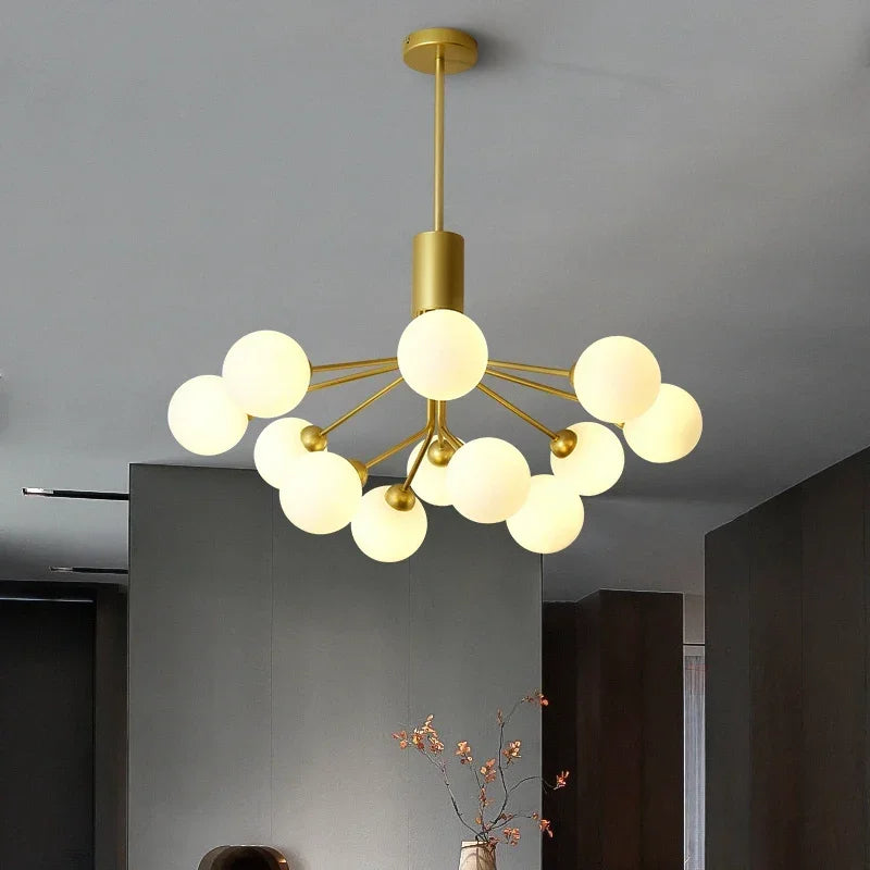 lampadario moderno in vetro a bolle e fiori decorativo