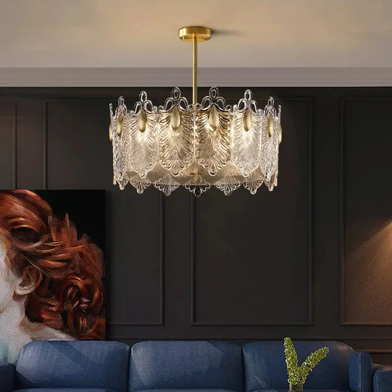 lampadario moderno in vetro per decorazione interna elegante