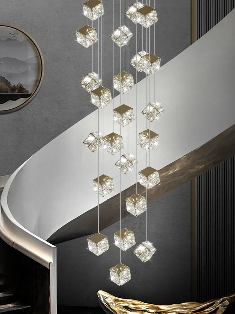 lampadario quadrato moderno in cristallo per illuminazione di design