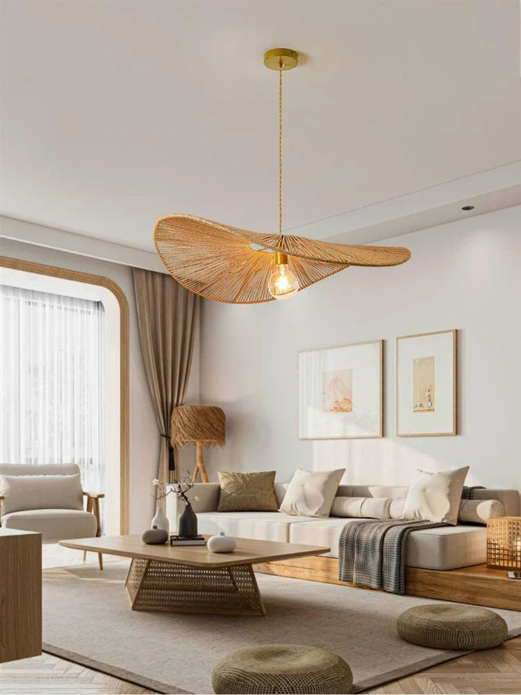 lampadario nordico in paglia per decorazione moderna d'interni