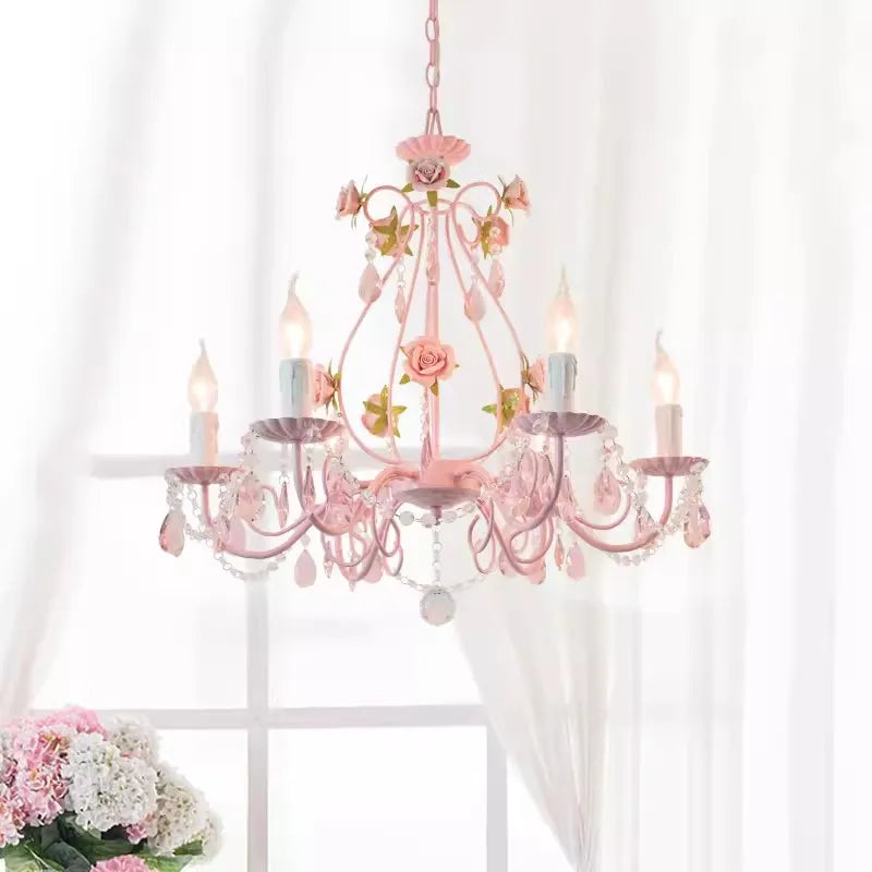 lampadario in cristallo bouquet floreale stile pastorale per camera bambini