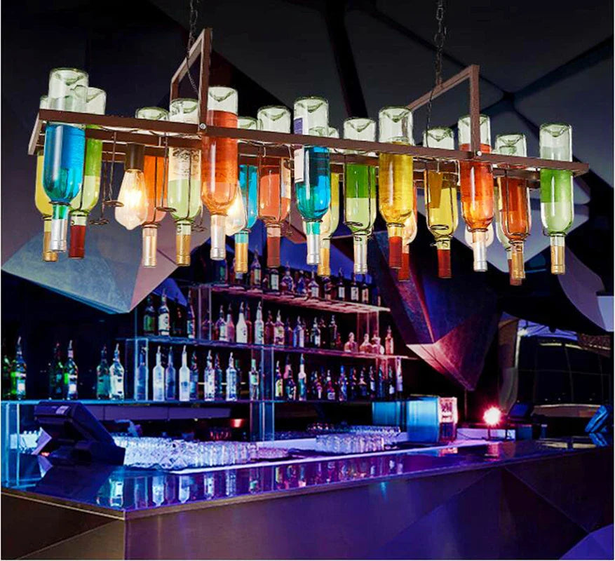 lampadario bottiglia di vino in vetro E27 LED vintage americano retrò industriale bar creativo caffè ristorante illuminazione