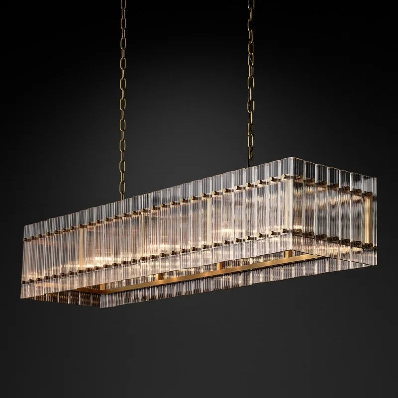 lampadario rettangolare in cristallo per illuminazione di lusso