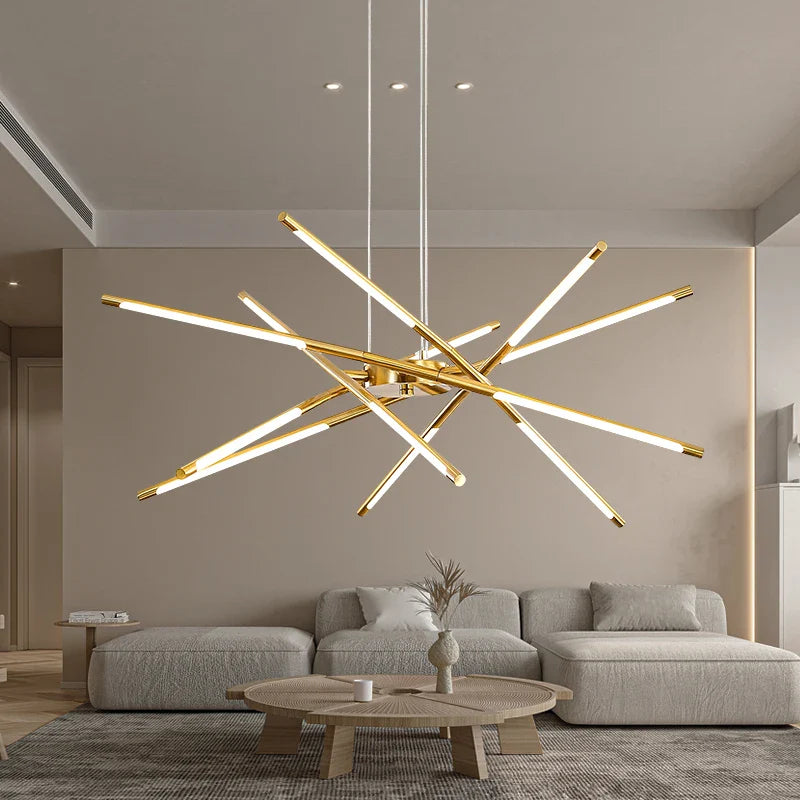 lampadario a geometria nordica per ristorante con lampade a intensità variabile
