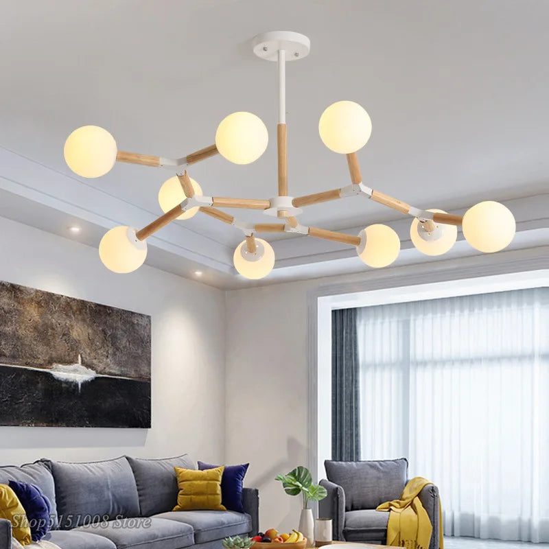 Lampadario sospensione elegante scandinava in legno