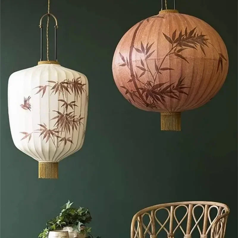 lampadario in tessuto giapponese stile medievale zen per decorazione d'interni