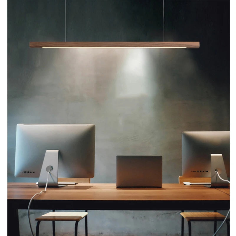 Lampada a sospensione design moderno LED in legno allungato