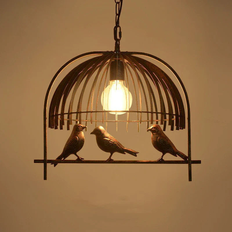 Lampadario gabbia vintage in ferro battuto