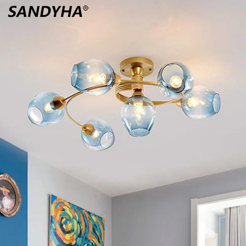 lampadario molecolare led in vetro per tavolo da pranzo