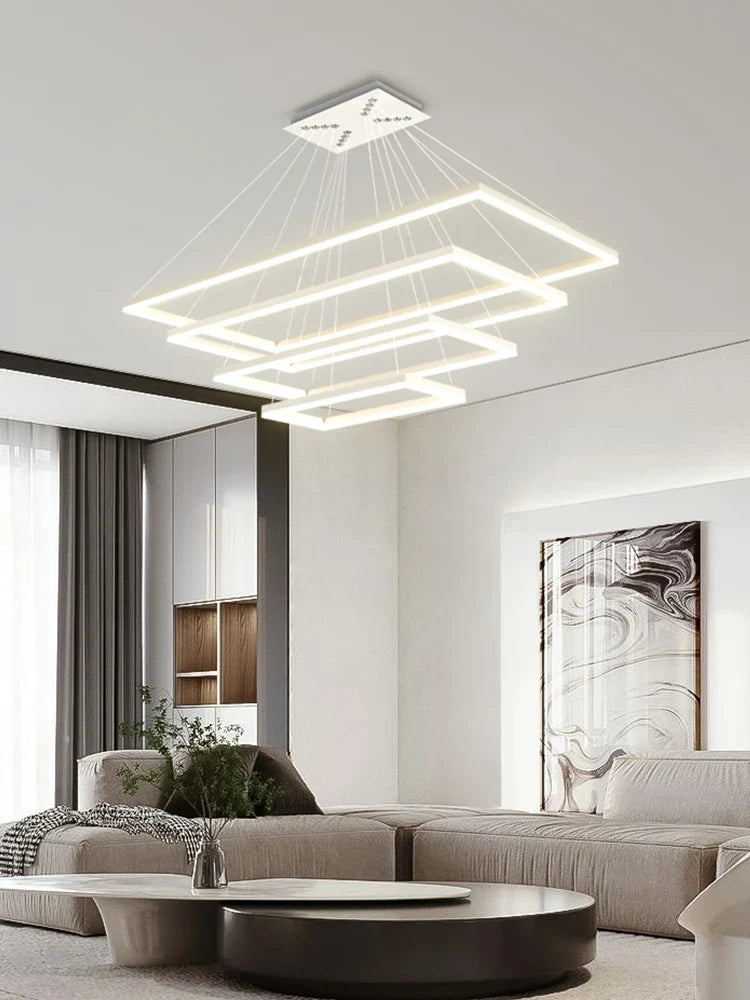 lampadario led in alluminio fantasia con illuminazione rettangolare sospesa
